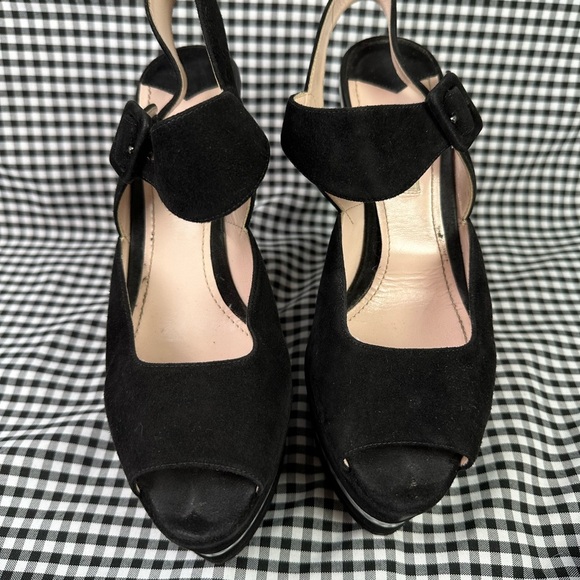 Miu Miu Black Silver Metallic 70s Disco Style Suede Platform Sandals EU 38 US 8 - Picture 2 of 7